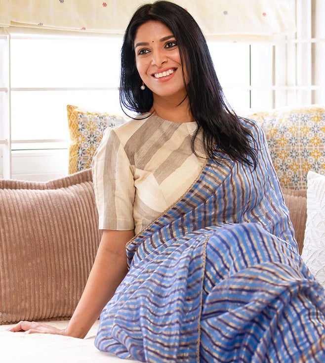 Blue Stripe Cotton Chanderi Saree 
